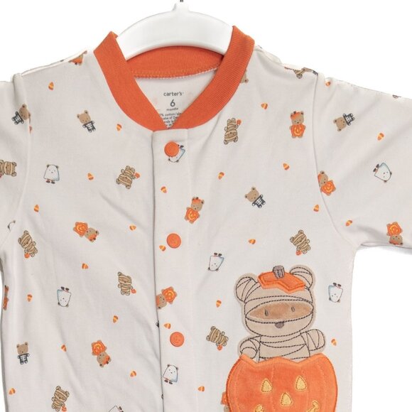 Halloween-Themed Baby Onesie Pajamas Size 6M By Carters White & Orange Cotton - Picture 2 of 8